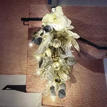 Рождественский венок для лестницы Yousheng, белые цветы, матовые ветки, гирлянда для лестницы со светодиодными лампами, пластиковая рождественская гирлянда для лестницы для домашнего декора A