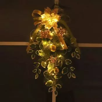 Рождественский венок для улицы, большой венок, украшение 2024 года, рождественский цветочный орнамент, настенная гирлянда для двери дома, 2024 года, новогодний декор, золото