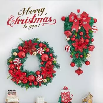 Рождественский венок для входной двери, искусственный венок из лозы с шарообразным орнаментом, праздничная лестница в форме слезы 40cm золотистый