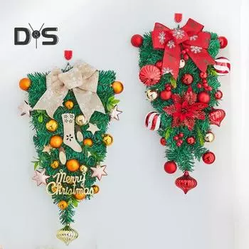 Рождественский венок для входной двери, искусственный венок из лозы с шарообразным орнаментом, праздничное украшение для лестницы в форме слезы на День благодарения, день рождения, свадьбу 40 cm красный