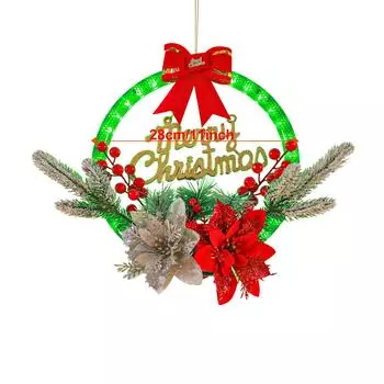 Рождественский венок для входной двери, красное золото, праздничная дверь, праздничные зеленые светодиодные фонари красный