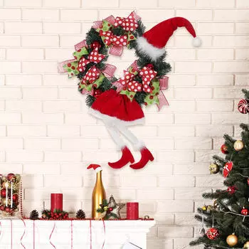Рождественский венок-гирлянда в виде ножек эльфа, креативный подарок для домашнего интерьера, плюшевый рождественский декор зелёный