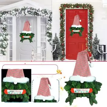 Рождественский венок гном с иглой, подвесной орнамент для передней двери, шведский томте, украшение для дома, деревенский настенный знак, декор One Size
