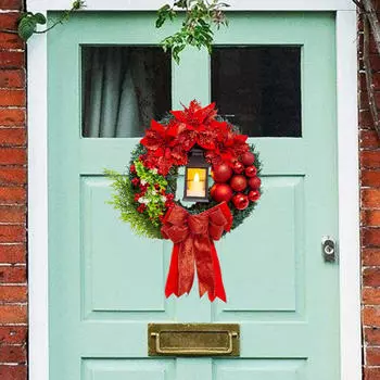 Рождественский венок, искусственная гирлянда, декоративное украшение входной двери со светодиодной свечой для стены 40cm