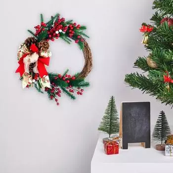 Рождественский венок искусственная шишка красные ягоды лента бант гирлянда для дома и улицы