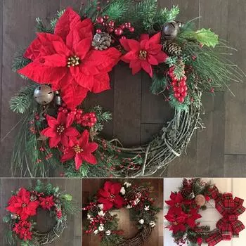 Рождественский венок/ Искусственное растение Круг из ротанга/ Настенный декор/ Имитация цветка 1#