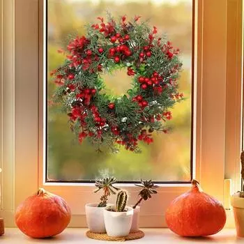 Рождественский венок, искусственные ягоды, сосна, рождественская гирлянда, внутреннее и наружное украшение для фасада