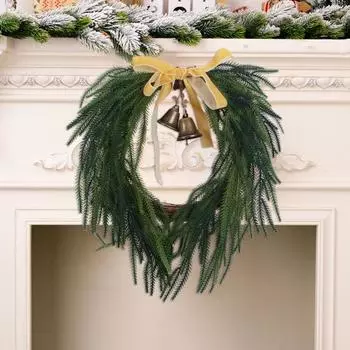 Рождественский венок из искусственной сосны, венок из зелени с колокольчиками и лентой, пластиковый венок из искусственной сосны для украшения стены, окна, каминной доски, внутреннего и наружного декора зелёный