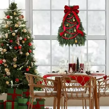 Рождественский венок из искусственной сосны Yousheng, зеленый венок из искусственной сосны с колокольчиком и бантом для праздничного декора входной двери, стены, окна, каминной доски B