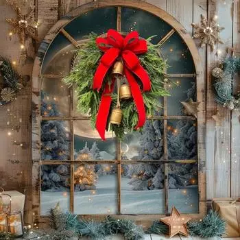 Рождественский венок из искусственной сосны. Зеленый венок из искусственной сосны с бантом-колокольчиком для B