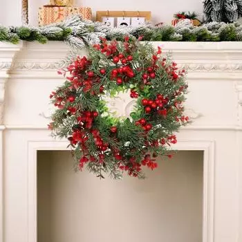 Рождественский венок из искусственных ягод, сосны, рождественская гирлянда для дома и улицы, украшение для входной двери, камина, спальни, балкона, столовой, вечеринки зелёный