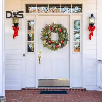 Рождественский венок из искусственных сосновых иголок с огнями Рождественский венок с искусственными ягодами из сосновых шишек для декора стен и дверей внутри и снаружи помещений 30cm