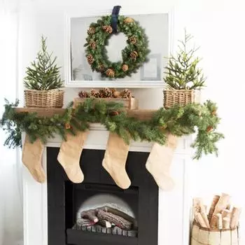 Рождественский венок из искусственных заснеженных сосновых шишек, венок из ротанга, искусственное растение, рождество, новый год, украшение для дома, камина, двери, стены, Navidad