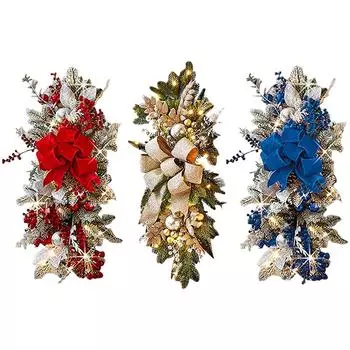 Рождественский венок из ротанга, гирлянда с огнями, рождественские украшения для дома, гирлянда, декор венок, рождественские подарки, рождественские украшения синий