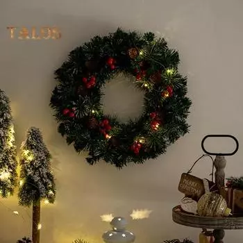 Рождественский венок из сосновых иголок, венок из шишек с красными ягодами, многоразовый сезонный праздничный венок для украшения каминной полки входной двери B