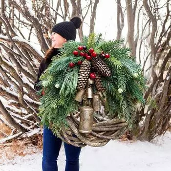 Рождественский венок из сосновых шишек, вешалка для двери в деревенском стиле, настенный декор, украшение для окна, имитация гирлянды