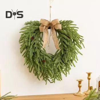 Рождественский венок из сосны, искусственный венок из зеленой сосны для декора стены входной двери, искусственная гирлянда из сосновых иголок для внутреннего и наружного украшения 50 cm