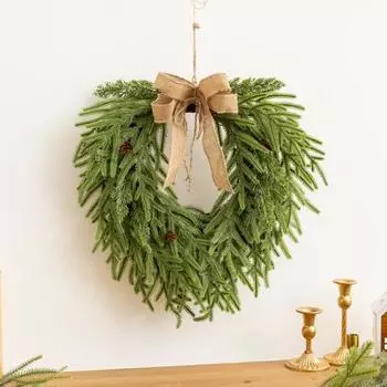 Рождественский венок из сосны, искусственный венок из зеленой сосны для декора стены входной двери, искусственная гирлянда из сосновых иголок для внутреннего и наружного украшения 50 cm