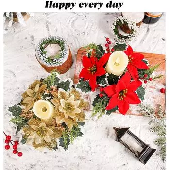 Рождественский венок из свечей, искусственные цветы, кольцо для свечей, рождественский подсвечник для дома, украшение для рождественской свадебной вечеринки красный