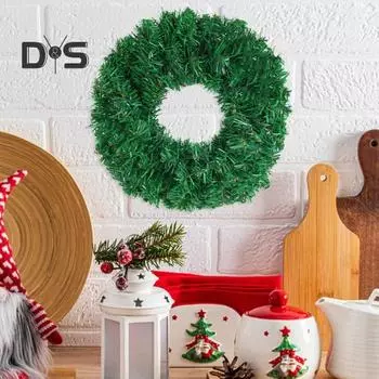 Рождественский венок из зеленой искусственной ели, декор своими руками, праздничный венок для праздничной вечеринки, декор каминной полки, входной двери 30cm