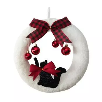 Рождественский венок Милый черный С подвесным шаром Бант Праздничное украшение для двери, стены, каминной полки (40см) One Size