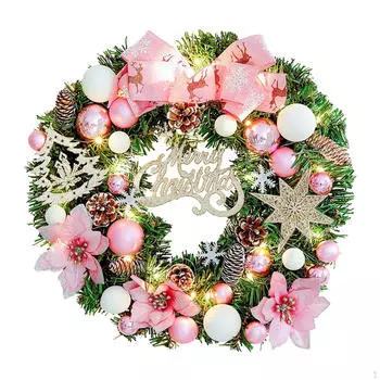 Рождественский венок на дверь, декоративная гирлянда для прихожей, настенное украшение для дома Pink White