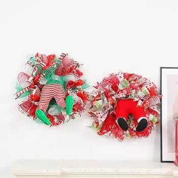 Рождественский венок на ногу эльфа для входной двери Рождественский венок с эльфом