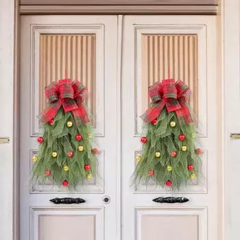 Рождественский венок на входную дверь, рождественский венок ручной работы с красным