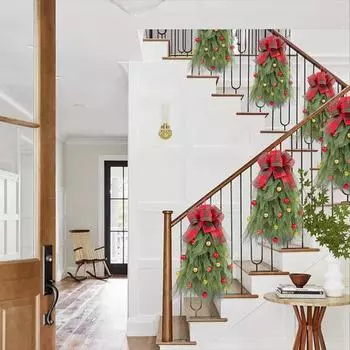 Рождественский венок на входную дверь, рождественский венок ручной работы с красным