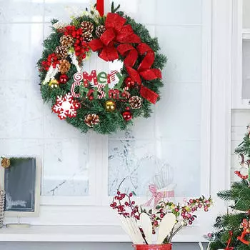 Рождественский венок на входную дверь, украшение для окна, зимний орнамент