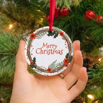 Рождественский венок, печать, украшение, круглая, веселая рождественская елка, безделушка, вешалка для двери комнаты, украшение, подарки, подарок