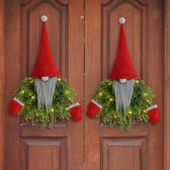 Рождественский венок, передняя кукла, украшение для двери, светящийся гном, подвесная вечеринка, макет сцены, реквизит, безликий красный