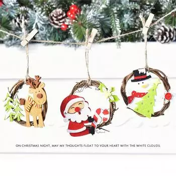 Рождественский венок, подвесная труба, украшение для рождественской елки, кольцо из ротанга