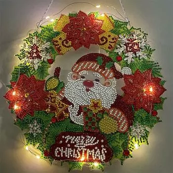 Рождественский венок, подвесной 5D DIY алмазная картина со светодиодной подсветкой, алмазная картина с подвесной цепочкой, декоративный светильник