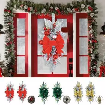 Рождественский венок, подвесной кулон, декор с бантом, рождественский шар, праздничный искусственный завод, светодиодный светильник, гирлянда, праздник, стена, дверь, рождественское украшение, гирлянда 45cm красный