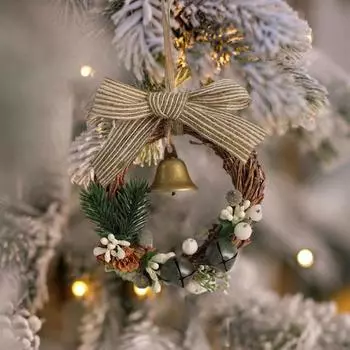 Рождественский венок, подвесной венок из лозы с колокольчиком, искусственная сосна A