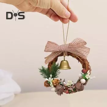 Рождественский венок, подвесной венок из лозы с бантом в виде колокольчика, искусственные сосновые шишки, ягоды для праздничного дерева, дверной полки, стены, окна, декор A