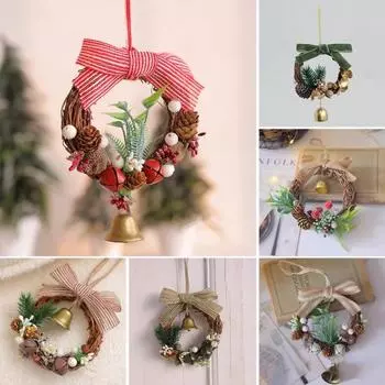 Рождественский венок, подвесной венок из лозы с бантом в виде колокольчика, искусственные сосновые шишки, ягоды для праздничного дерева, дверной полки, стены, окна, декор