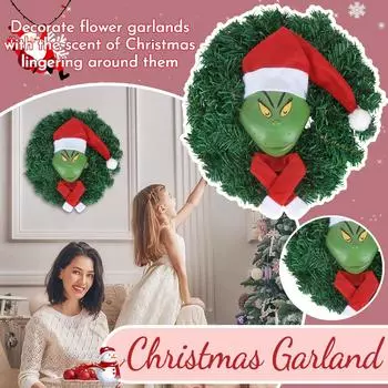 Рождественский венок, Рождественская гирлянда, Дверной венок Рождественское украшение Венок Украшение Рождественская плюшевая кукла
