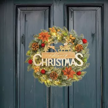 Рождественский венок, рождественский венок с подсветкой, искусственный праздничный венок, гирлянда для входной двери