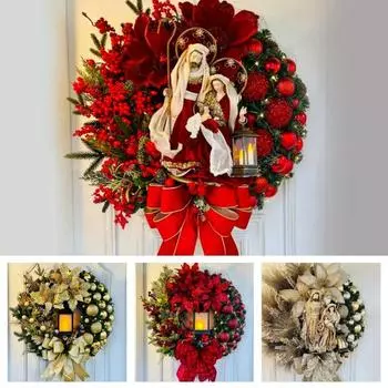 Рождественский венок с Иисусом, винтажный привлекательный декоративный рождественский венок, снежок, красная ягодная гирлянда из сосновой шишки для сада 30cmA
