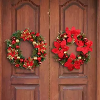 Рождественский венок с красным цветком, искусственное растение, круглый шар, внутреннее наружное окно, передняя дверь, настенное украшение, искусственная гирлянда, подвеска, фестиваль B