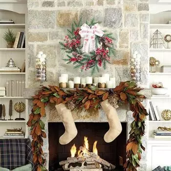 Рождественский венок с красными ягодами, сосновая шишка, для дома, улицы, окна, входной двери, настенная искусственная гирлянда, настольное елочное украшение E