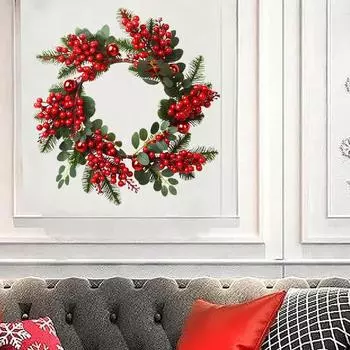 Рождественский венок с красными ягодами, украшение для праздничной вечеринки, 16,5-дюймовый рождественский венок для входной двери, для внутреннего и наружного оконного декора красный
