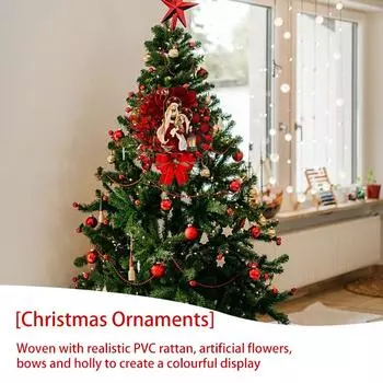 Рождественский венок с лампой, бантом, шаром, большим красным цветком, настенным венком для вечеринки в стиле Навидад, дверью, окном, камином, лестницей, балконом, садом