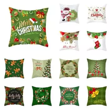 Рождественский венок с веткой сосны, Рождественская елка, чехол для подушки с принтом, украшение для дома, гостиной, дивана, наволочка 45x45 см 40X40CM