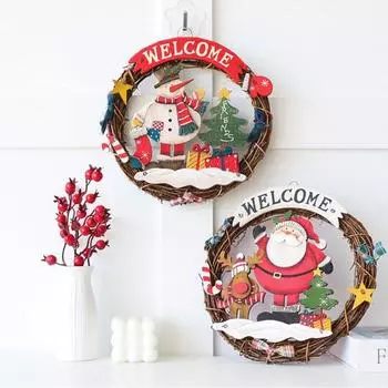 Рождественский венок Санта-Клаус Снеговики Гирлянда из оленьих лоз Украшение для входной двери Santa Claus