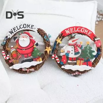 Рождественский венок Санта-Клауса, снеговики, лось, елка, виноградная лоза, украшение для входной двери, для праздничного внутреннего и наружного домашнего декора Santa Claus