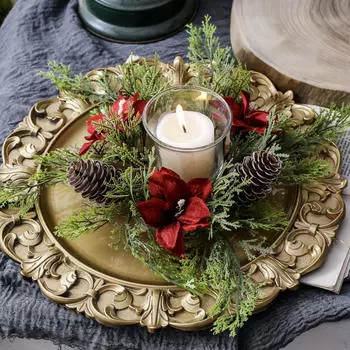 Рождественский венок со свечами и кольцами для кухонного шкафа, мини-держатель для домашнего декора