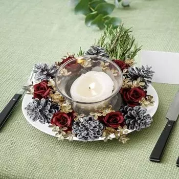 Рождественский венок со свечами Yousheng, искусственные шишки, розы, кольца со свечами, украшение стола ручной работы для свадебной вечеринки, рождественский декор на День благодарения красный